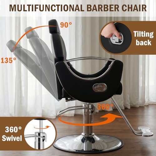 Salon Chair Reclining Barber Styling Chair for Hair Stylist, Black Silver - Image 6