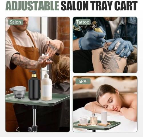Salon Tray On Wheels Tattoo Tray Rolling Trolley Adjustable Height Storage Utility Cart for Clinic Spa Rolling Tray (Black) (Green) - Image 7