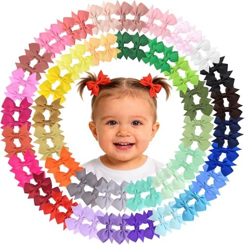 ALinmo Hair Clips for Girls - 80PCS Fully Lined Tiny Alligator Bows in Pairs for Infants and Toddlers by ALINMO