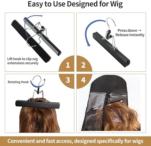 6PCS Hair Extensions Holder & Wig Storage Bags with Hanger Organizer for Multiple Wigs Dust-Proof, Breathable, Transparent PVC Window, Foldable Travel Solution - Image 3