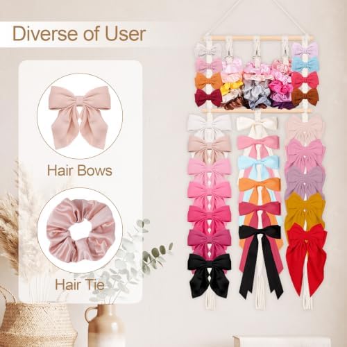 Macrame hair accessories organizer Wall Mounted,No-Drill Bow Holder - Image 4
