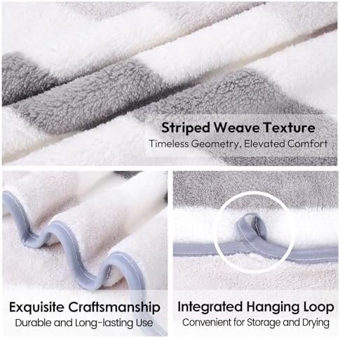 JML Microfiber Bath Towels, 30" x 60", 2 Pack, Cabana Stripe Grey - Image 3