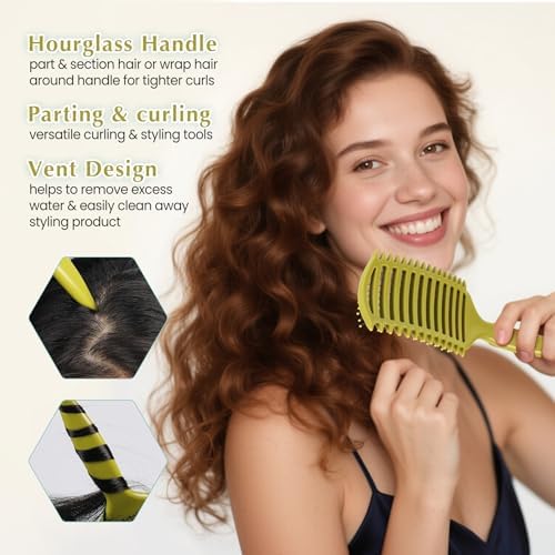Curl Defining Brush, Vented Curly Hair Brush for Effortlessly Detangling Shaping and Defining Women's Men's Curls on All Wet or Dry Hair Types, Reduces Frizz (Matcha Green) - Image 3