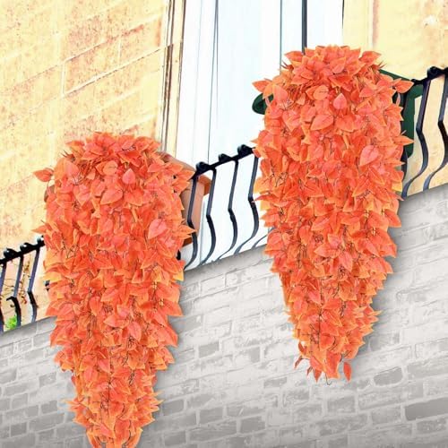 BLEUM CADE Fake Hanging Plants, 2pcs Artificial Hanging Plant, Faux Orange Vines Hanging Plant for Wall Home Living Room Indoor Outdoor Fall Decor (No Baskets) - Image 6
