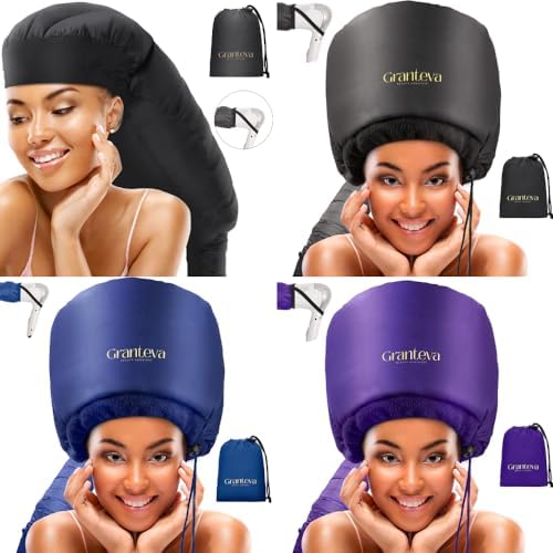 Large Hooded Hair Dryer Bonnet w/Integrated Headband - Reduces Heat Exposure Around Ears & Neck - Enhanced Size for Use with Rollers, Speeds Up Drying Time, Safe Deep Conditioning at Home, Adjustable by GRANTEVA