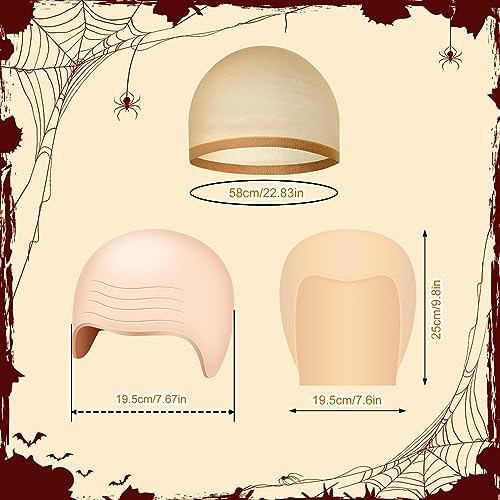 NACHLYNN Halloween Bald Cap 4 Pack Makeup Latex Bald Caps 4 Pack Nylon Wig Caps Halloween Party for Adult Women Kids Men Costume Accessories - Image 2