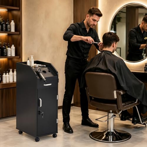BarberPub Salon Trolley Cart with Hair Dryer Holder 2011 (Black) - Image 2