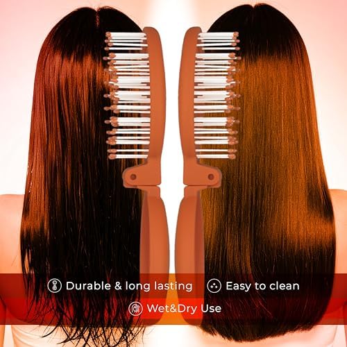 Mini Detangler Travel Hair Brush with Mirror, Makaron Hair Brushes for Women, Men and Kids, Unique 3D Flexible Design for All Hair Types, Styling Accessory, Travel Essentials for Women (DARK ORANGE) - Image 5