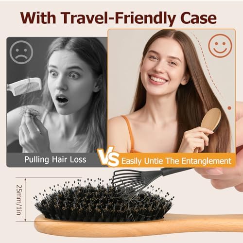 Boar Bristle Hair Brush Gift Set for Women & Men, 100% Natural Bristle - Image 3