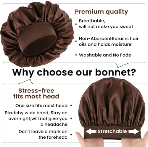 WLLHYF Silk Bonnet for Men, Satin Bonnet Elastic Band Silk Sleep Cap Soft Adjustable Hair Cap Hair Wrap for Women Sleeping - Image 3