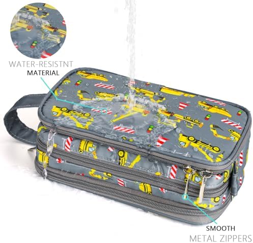 Kids Toiletry Bag for Boys, Travel Toiletry Bag for Little Young Boys Waterproof Hanging Wash Bag Toddler Traveling Toiletries, Construction Grey - Image 4