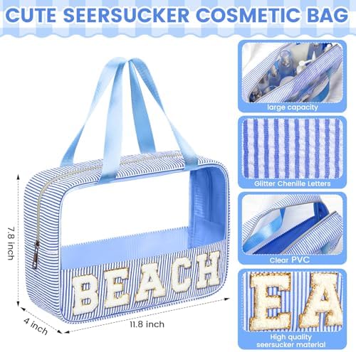 Sanwuta Clear Seersucker Beach Bag, Blue - Image 2
