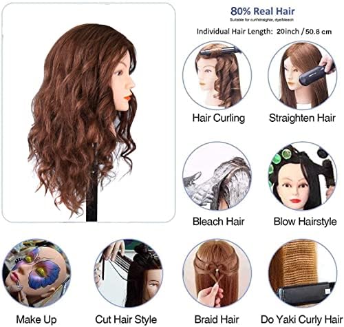 Mannequin Head with 100% Human Hair, SZCY LLC 18" Dark Brown Real Hair Cosmetology Mannequin Head Hair Styling Hairdressing Practice Training Doll Heads with Clamp Holder - Image 3