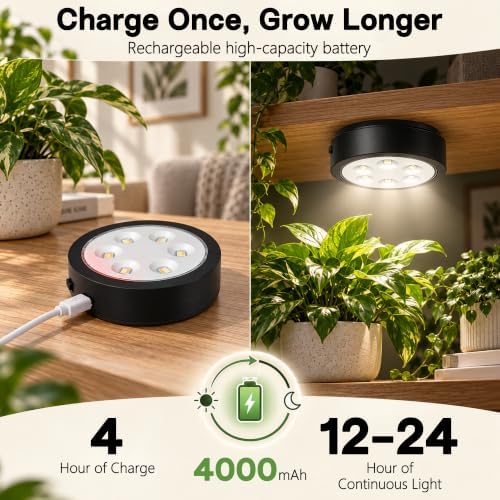 Rechargeable Grow Lights for Indoor Plants, Cordless Plant Grow Puck Lamp - Image 3