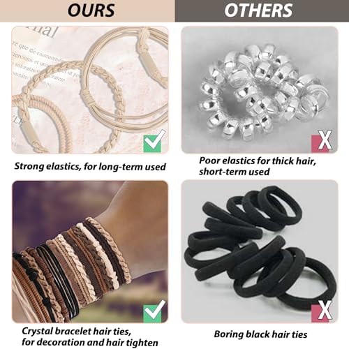 KANPRINCESS Hair Accessories Set for Women: 20 Boho Hair Ties in 5 Neutral Colors, 4 Stylish Hair Bands Bracelets for Thick or Thin No Damage Ponytails - Image 3