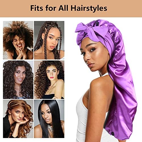2pcs Long Satin Bonnets with Tie Band, Large Braid Bonnet Silky Hair Cap for Locs Women Sleeping, F - Image 4