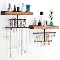 Keebofly Hanging Wall Mounted Jewelry Organizer with Rustic Wood Jewelry Holder Display for Necklaces Bracelet Earrings Ring Set of 2 Carbonized Black,[Patented] by Keebofly