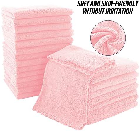 MOONQUEEN Ultra Soft Premium Washcloths Set - 12 x 12 inches - 24 Pack - Quick Drying - Highly Absorbent Coral Velvet Bathroom Wash Clothes - Use as Bath, Spa, Facial, Fingertip Towel (Pink) - Image 4