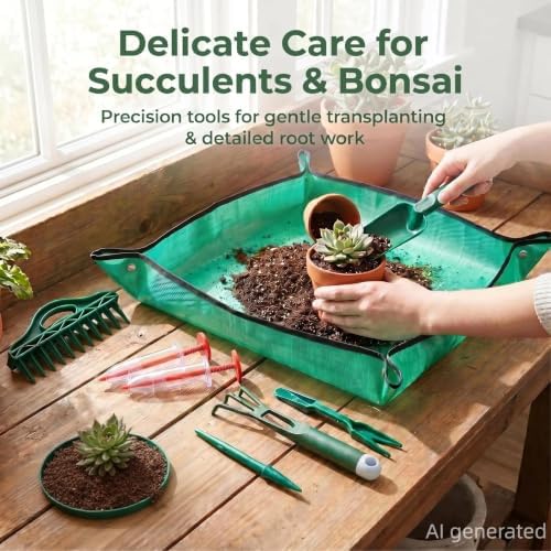 Bonsai Tools Kit 10Pcs Indoor & Outdoor Gardening Tool Potting Mat - Image 6