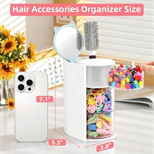 Luscinia Hair Accessories Organizer With Hair Brush Holder, White, 3-Layer - Image 3