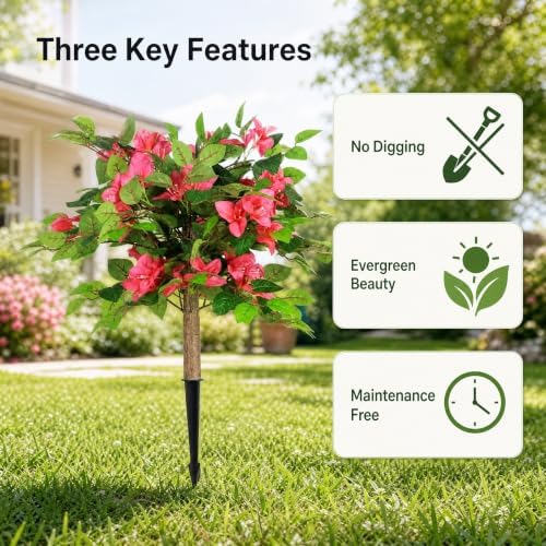 Artificial Bougainvillea Tree with Spike -3FT Faux Bougainvillea Tree with Realistic Flowers, Tall Fake Fall Flower Tree for Indoor or Outdoor Decor, Silk Floral Plant for Porch, Garden (Pink) - Image 5