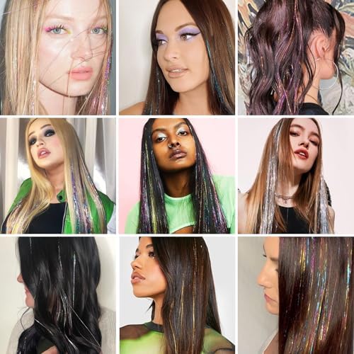 Gold Hair Tinsel Packs of 12Pcs Clip in Hair Tinsel Kit 20.5 inch Fairy Hair Tinsel Heat Resistant for Women Girls Glitter Hair Extensions for Christmas New Year Halloween Cosplay Party (Golden) - Image 5