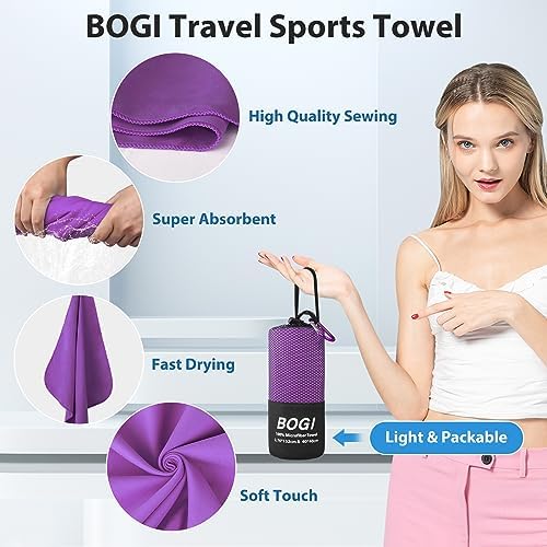 BOGI Microfiber Travel Sports Towel-Quick Dry Towel, Soft Lightweight Microfiber Camping Towel Absorbent Compact Travel Towel for Camping Gym Yoga Swimming Backpacking (XL:72''x32''+16''x16''-Purple) - Image 4