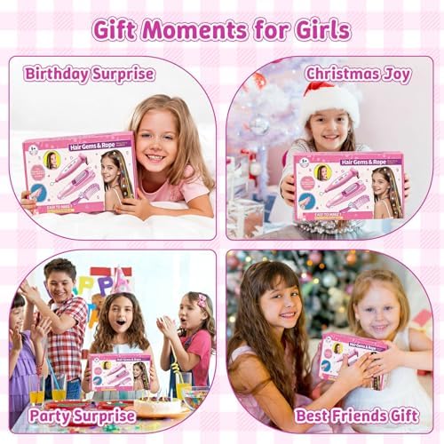 DIY Hair Salon Toys for Girls, Hair Gem Stamper Kit And Hair Rope Braider, Bling Hair Jewels Styling Tool with Glitter Diamonds Comb Beads Accessories Christmas Birthday Gifts for Girl 4 5 6 7 8-12 - Image 7