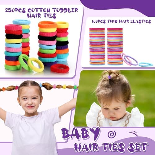 auroray 360PCS Soft Cotton Hair Ties for Toddlers & Baby - No Damage Elastics Seamless Ponytail Holders for Little Girls Daily Hair Accessories, Multicolor - Image 4