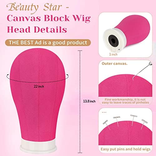 Beauty Star 63inch Tall Wig Stand Tripod with Head, 22in Canvas Mannequin Head with Adjustable Wigs Tripod Stand for Making Wigs Display Styling Including Wig Caps, Pins and Comb - Image 2