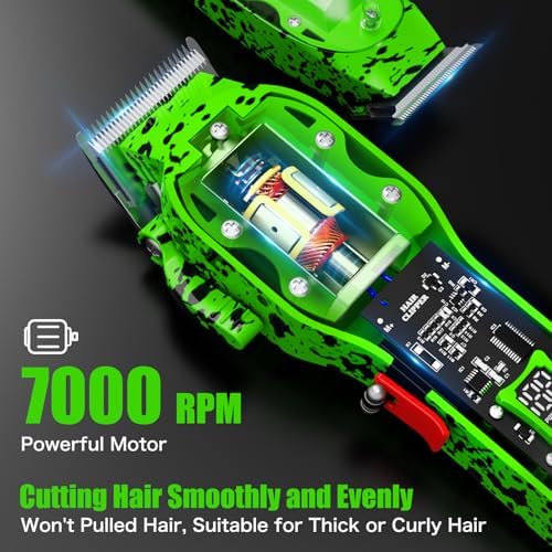 Professional Hair Clippers for Men, Cordless Barber kit for Hair Cutting & Grooming, Hair Clippers and Trimmer Set for Barber Haircut with LED Display, 8 Fade Taper Combs(Green Set) - Image 2