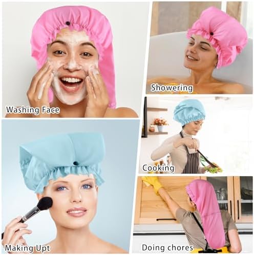2 Pcs Large Shower Cap for Braids, Extra Long Shower Cap for Women Long Hair & Locs, Waterproof Hair Bonnets for Dreadlocks Drawstring Bath Caps for Women & Men (Pink, Light Blue) - Image 5