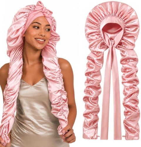 Double Layer Slik Like Satin Bonnet, 33-43" XXL Bonnet for Braids Long Hair by Kemispary