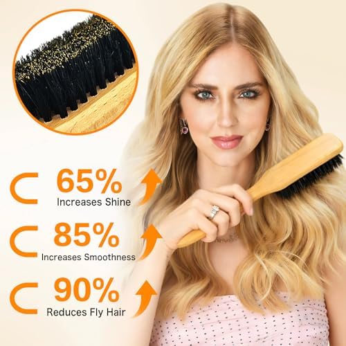 Boar Bristle Slick Back Hair Brush for Smooth Flyaways, Frizz, Sleek Ponytail, Buns and Edge Baby Hair, Teasing | Hair Comb, Edge Brush, Teasing Brush Rat Tail Comb for Girls, Kids, Women & Men - Image 5