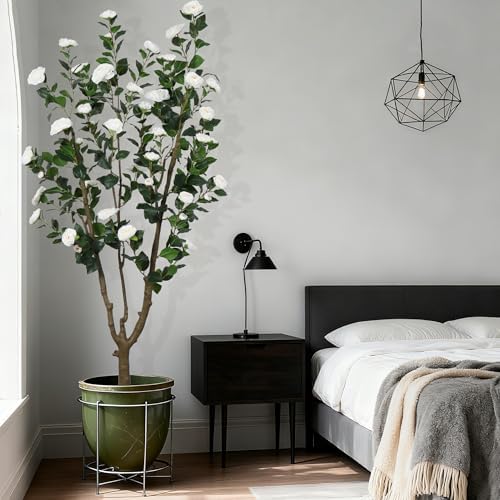 6.6ft Tall Artificial Camellia Tree with White Flower - Image 3
