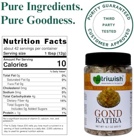 Nutriwish Natural Gond Katira | Edible Tragacanth Gum for Cooling Drinks | 17.6 oz (500 g) - Image 5