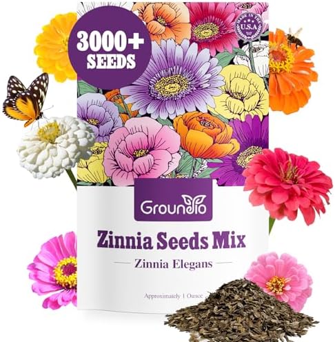 Groundio Zinnia Seeds, 3000+ Mixed Colors Large Blooms Seeds, Non GMO Zinnia Elegans for 2027, High Germination Heirloom Wildflower Seeds for Planting Outdoor, Pollinator Gardens Borders & Containers by Groundio