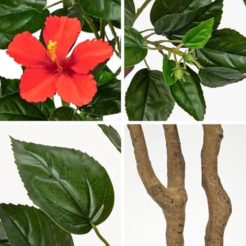 Briful 63" Artificial Hibiscus Trees 2 Pack, Faux Tropical Plants, Red - Image 5