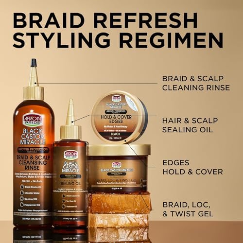African Pride Black Castor Miracle Extra Hold Braid, Loc, Twist Gel - Extreme Hold Braiding Hair Gel, Edge Control & Tames Frizz, No Flake | Natural Ingredients, Coconut Oil | 8oz - Image 5