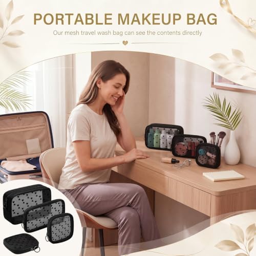 Weewooday 4Pcs Mesh Makeup Bag, Black Heart, Large&medium&small, Heart - Image 6
