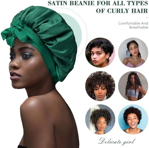 AWAYTR Wide Band Satin Bonnet, Tie-Band Sleep Cap for Curly Hair Women - Image 3