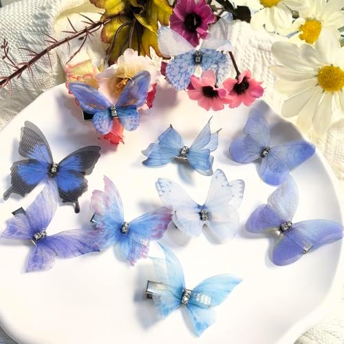 Hair Decoration Butterfly Clip-Moving Butterfly Hair Clips for Girls (Bule-10PCS) - Image 3
