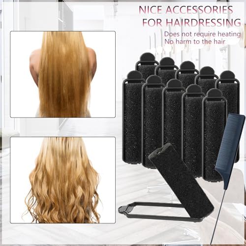 44 Pcs 0.59 Inch Foam Hair Roller Set with Rat Tail Combs, Pink Black - Image 6