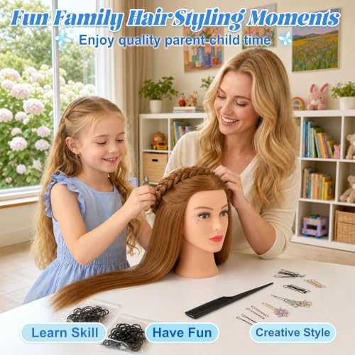 Mannequin Head Human Hair-Cosmetology Manikin Doll Head with 80% Real Hair for Hairdresser Practice Styling Braiding with Tripod Stand & Table Clamp (Amber Brown) - Image 6