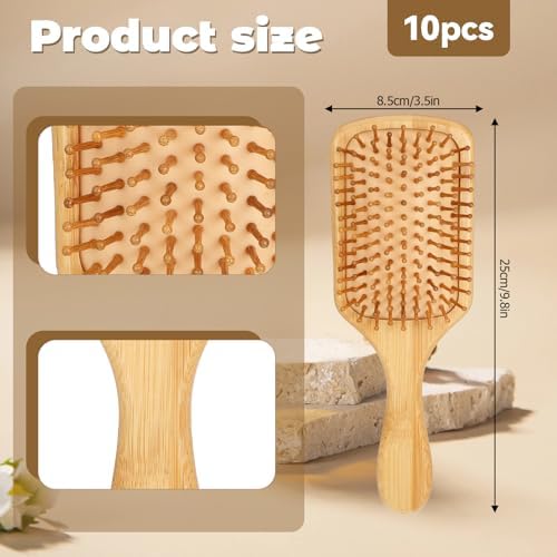 10 PCS Bamboo Hair Brush Bulk,Wooden Hairbrush Round-Tipped Bamboo Bristles - Image 2