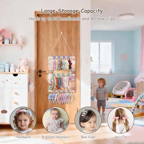 Headband Holder Hair Bow Organizer for Girls,Bow Holder w/ 30 Hooks - Image 3
