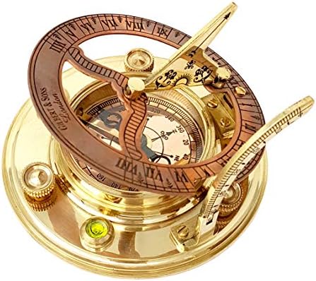 Brass Nautical - Antique Brass & Copper Sundial Compass, Sundial Clock in Box Gift Sun Clock Ship Replica Watch - Image 6