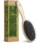Natural Boar Bristle Hair Brush for Women, Men, Kids; Dry and Wet Detangling Hair Brush Gently Enhances Shine, Smooths Frizz and Prevents Breakage in Fine and Straight, Thick and Curly Hair (oval) by Zollo