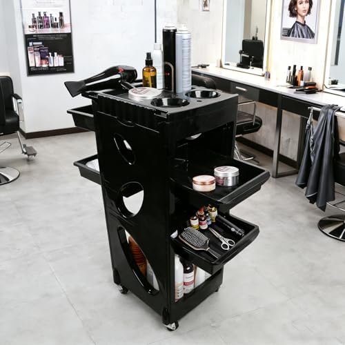 EBANKU Salon Beauty Rolling Trolley Cart Black Hair Salon Storage - Image 7