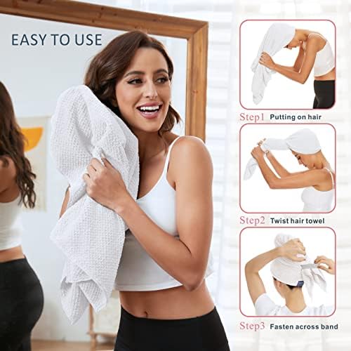 Large Microfiber Hair Towel Wrap for Women, Anti Frizz Drying Towel, Fast Dry Turban Wet Hair, Long, Thick, Curly Super Absorbent Soft Towels - White - Image 5